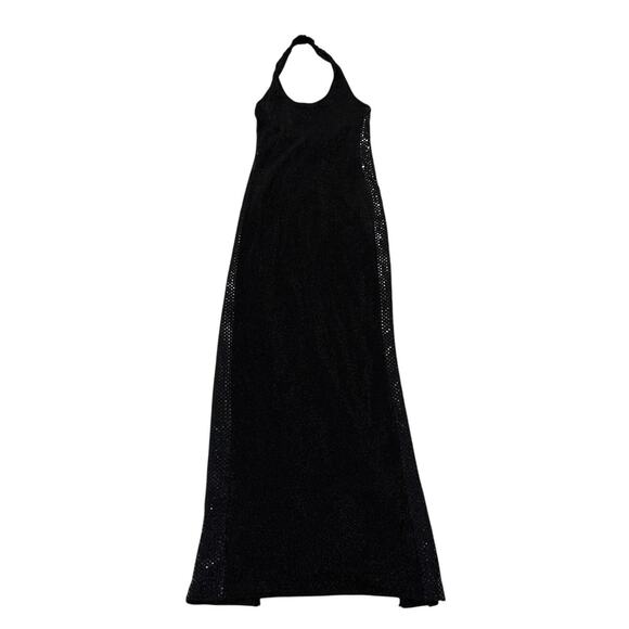 Vintage Y2K Whimsigoth Black Sequin Dress Size 5/6 Halter Maxi Dress Glittery - Picture 1 of 7